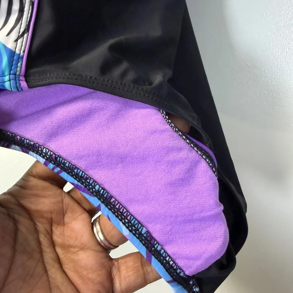 ZeroXposur‎ Girls Tropical Leaf One Piece Swimsuit Purple Blue Zip Front Sz L 14